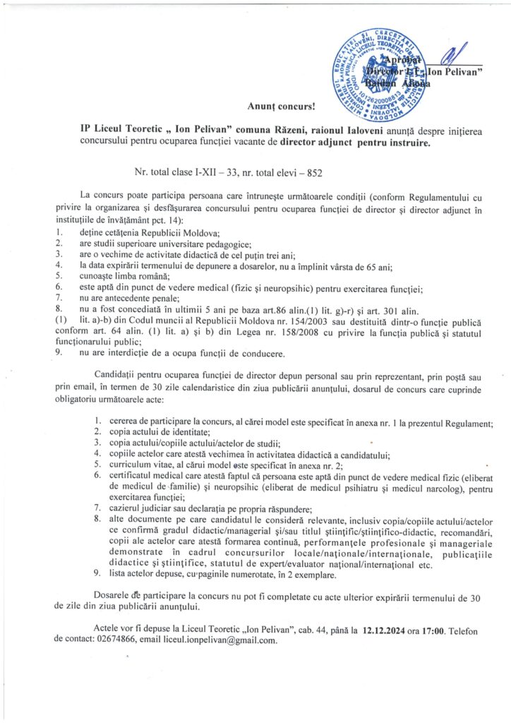 Anunț concurs -director adjunct pentru instruire